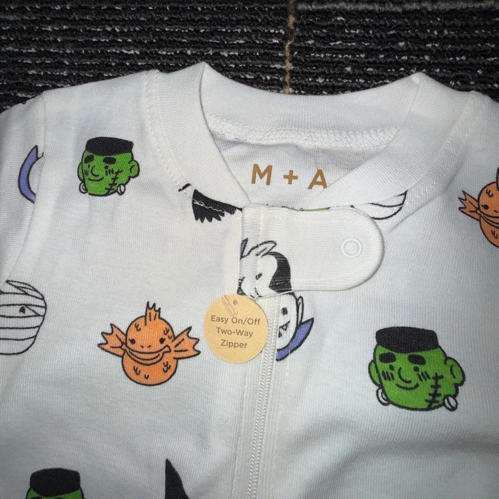 Monica + Andy Coverall Bib Set Kids 3-6M New Halloween Spooky Squad Organic